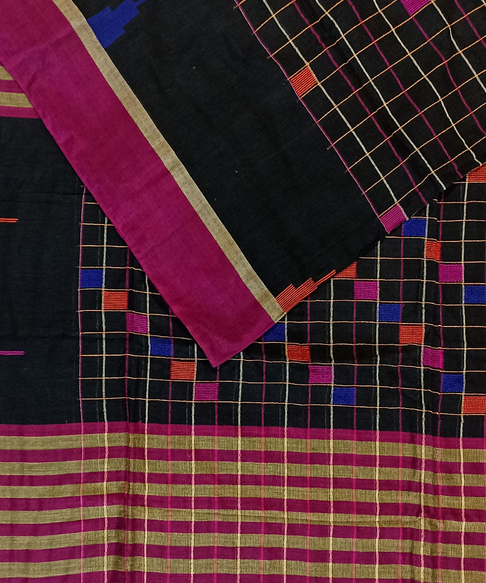 Black magenta cotton handloom bengal saree
