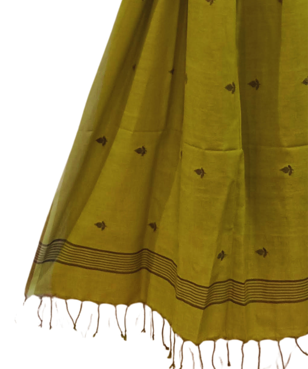 Olive green handwoven cotton jamdani stole