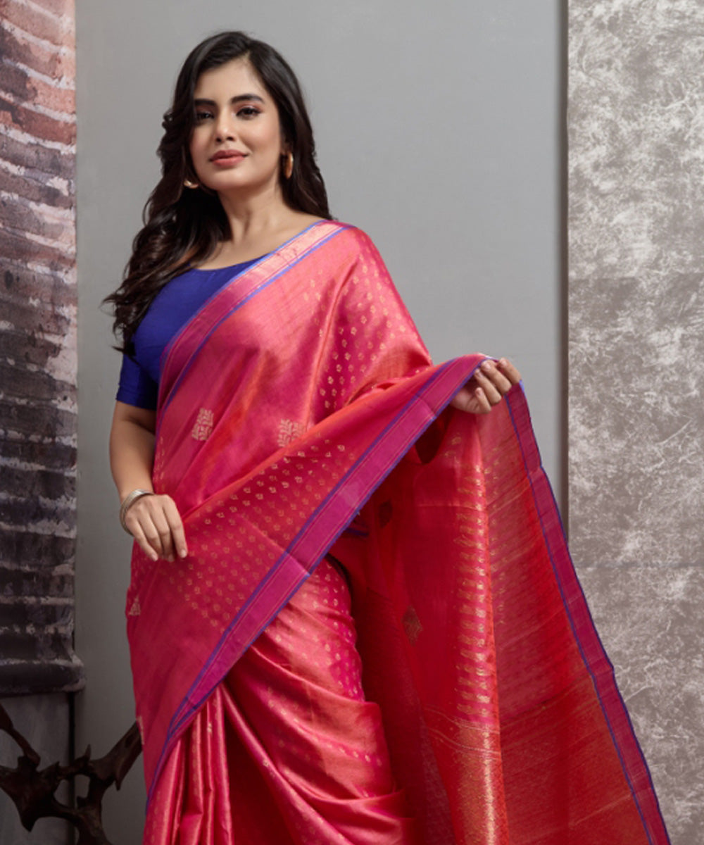Pink handwoven tussar silk chhatisgarh saree
