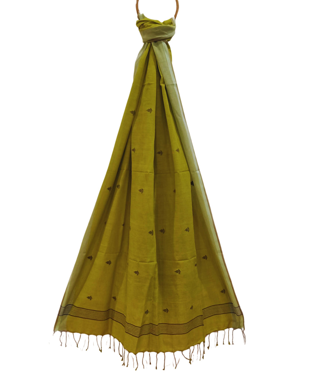 Olive green handwoven cotton jamdani stole