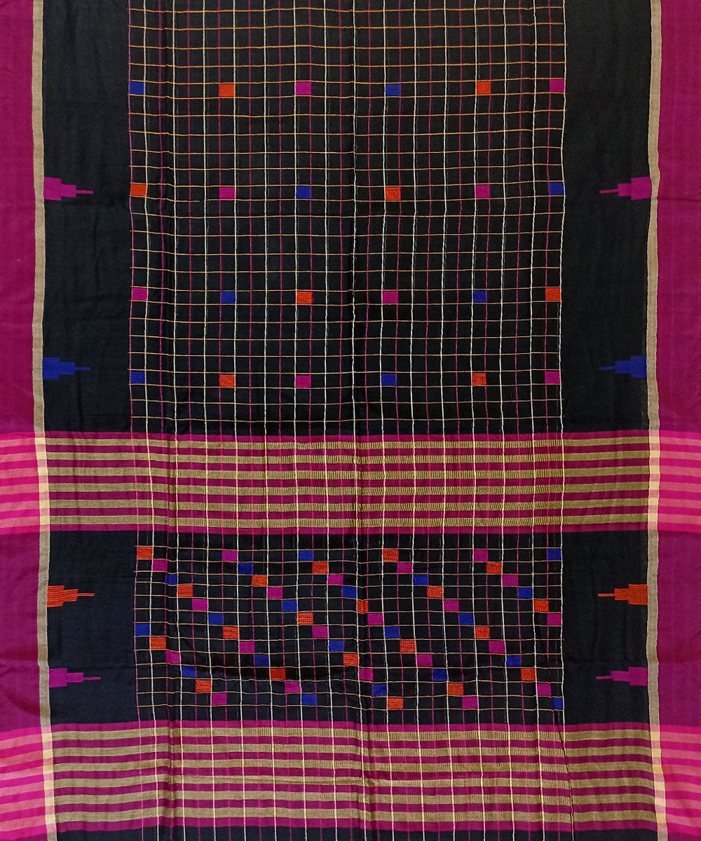 Black magenta cotton handloom bengal saree