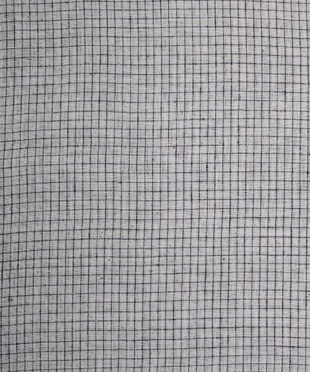 Black small checks on beige handwoven cotton kala cotton fabric