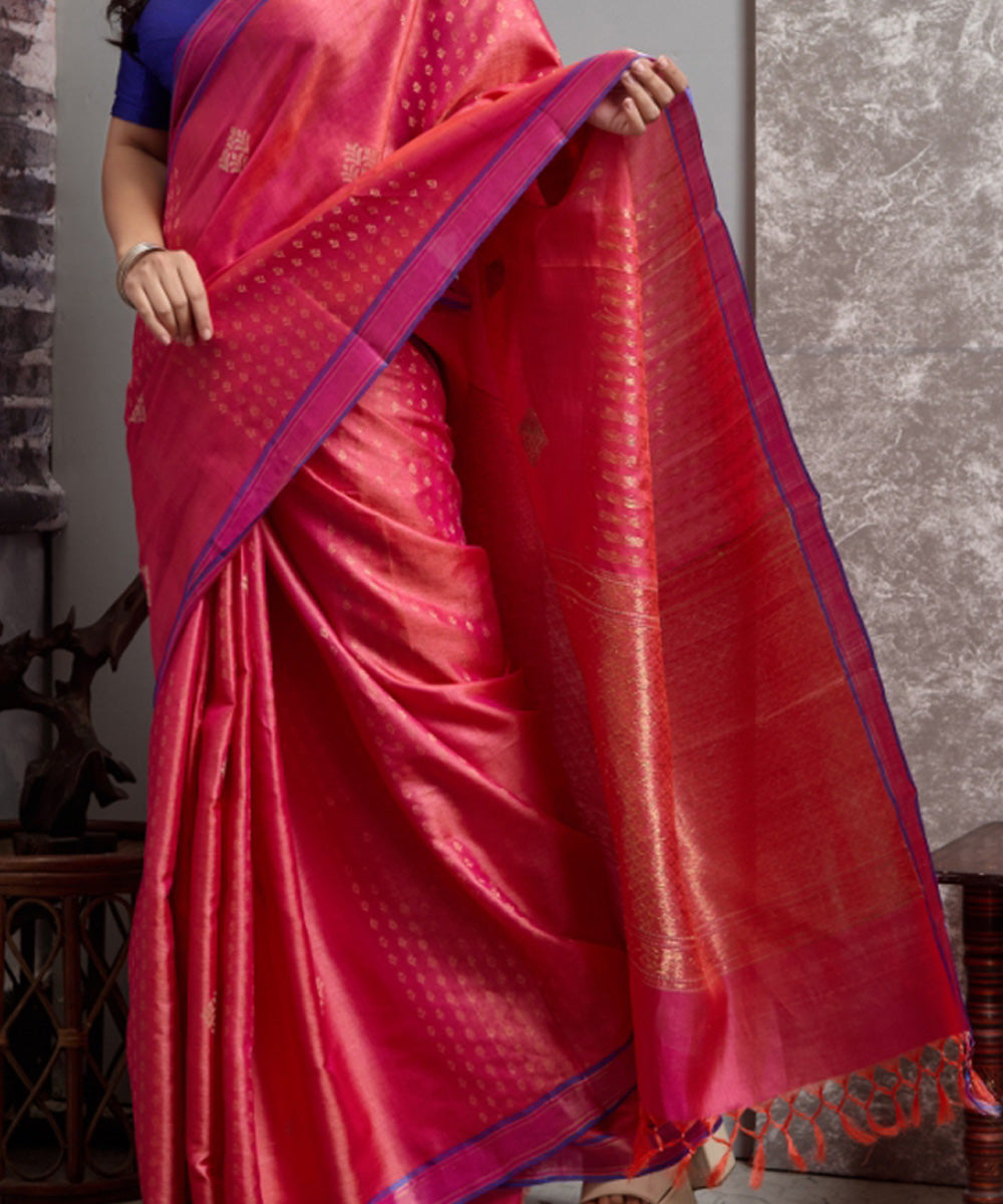 Pink handwoven tussar silk chhatisgarh saree