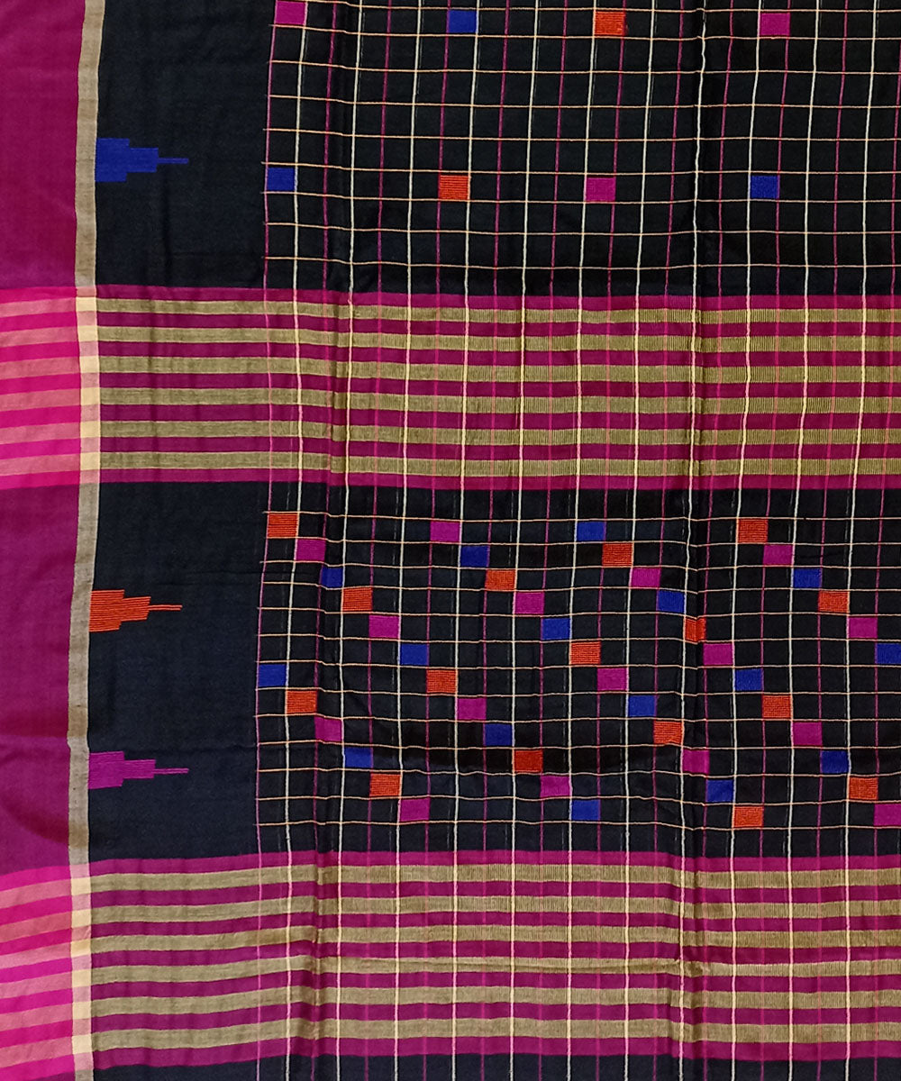 Black magenta cotton handloom bengal saree