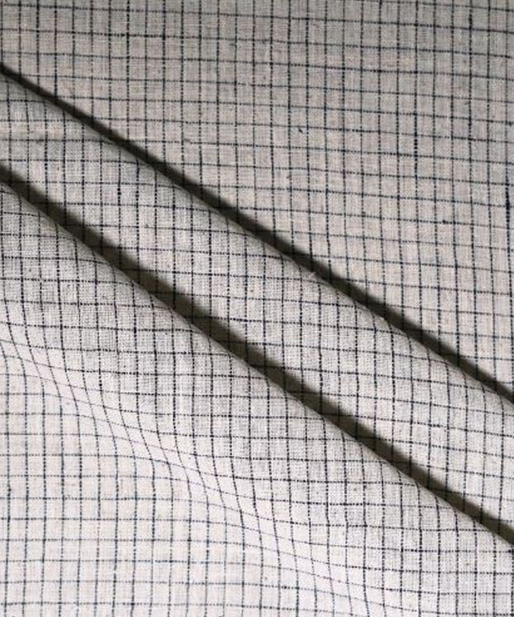 Black small checks on beige handwoven cotton kala cotton fabric