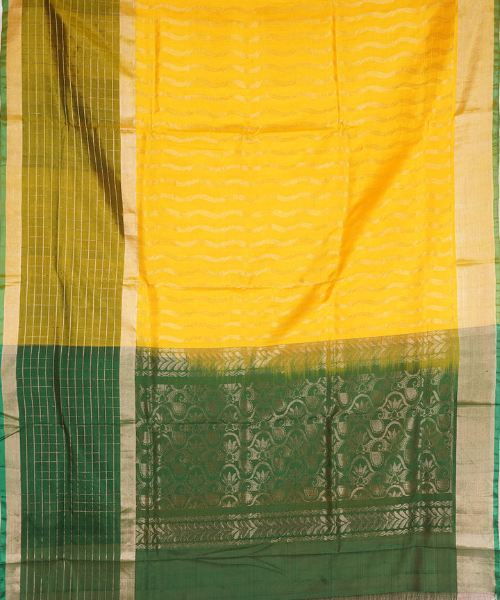 Yellow green silk handloom uppada saree