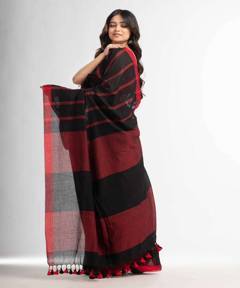 Black red handwoven bengal cotton saree