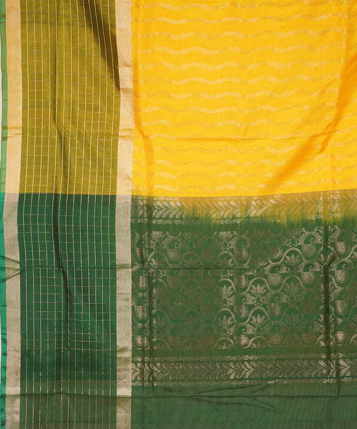 Yellow green silk handloom uppada saree