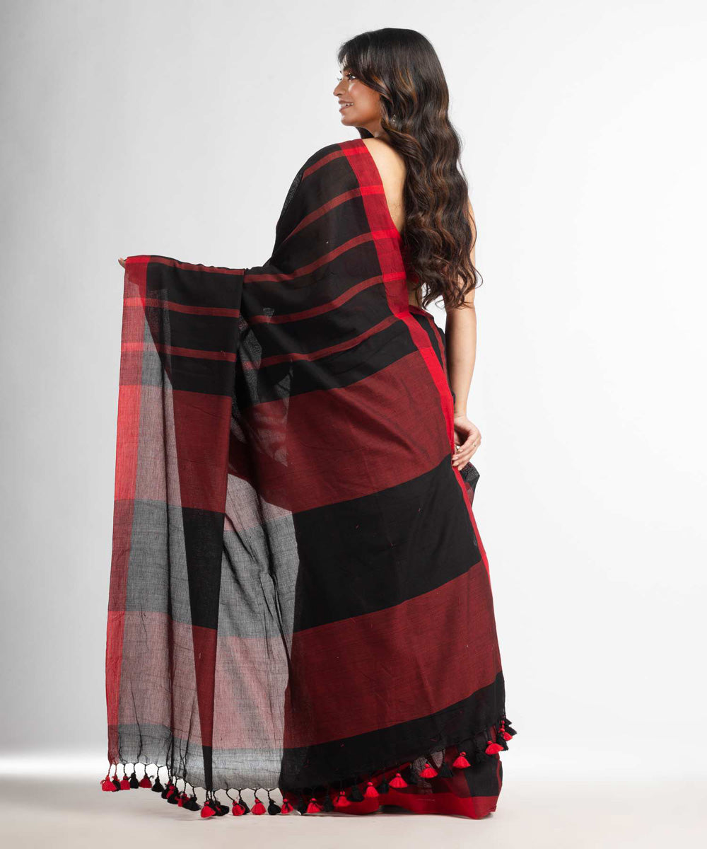 Black red handwoven bengal cotton saree