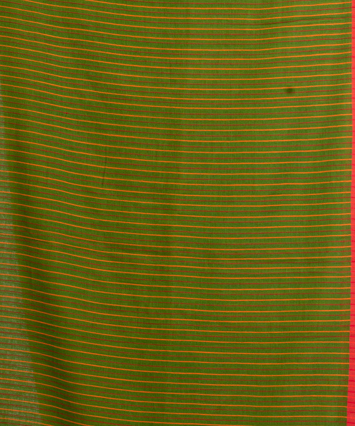 Pista green handwoven cotton stripes bengal saree