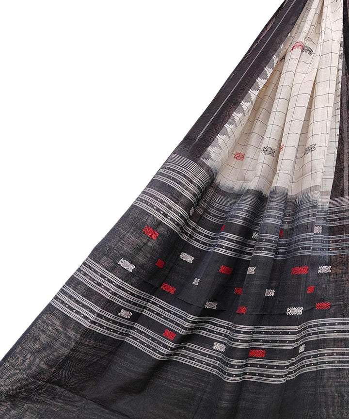 Off white black handwoven cotton sambalpuri dupatta