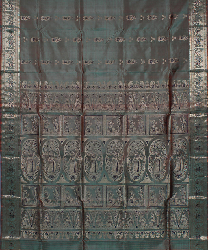 Rani pista dual shaded handwoven swarnachari baluchari silk saree