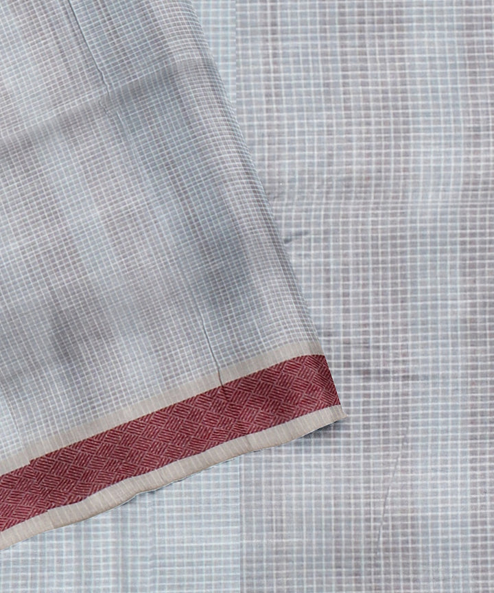 Cream maroon handloom cotton bengal saree