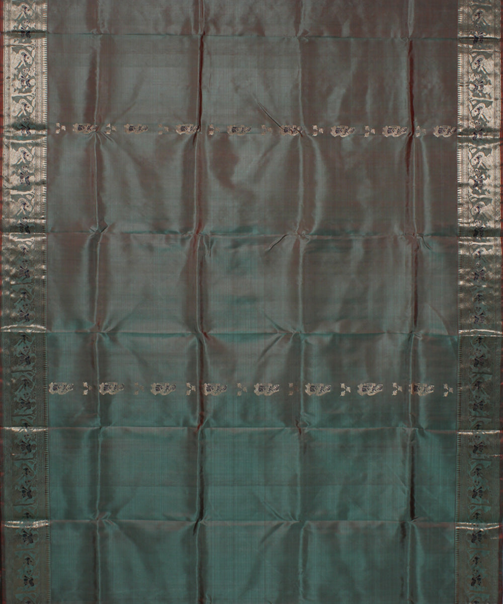 Rani pista dual shaded handwoven swarnachari baluchari silk saree