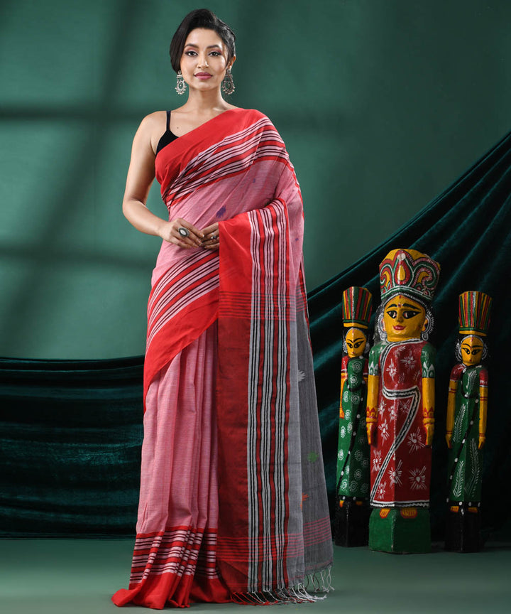 Red striped handloom cotton bengal saree