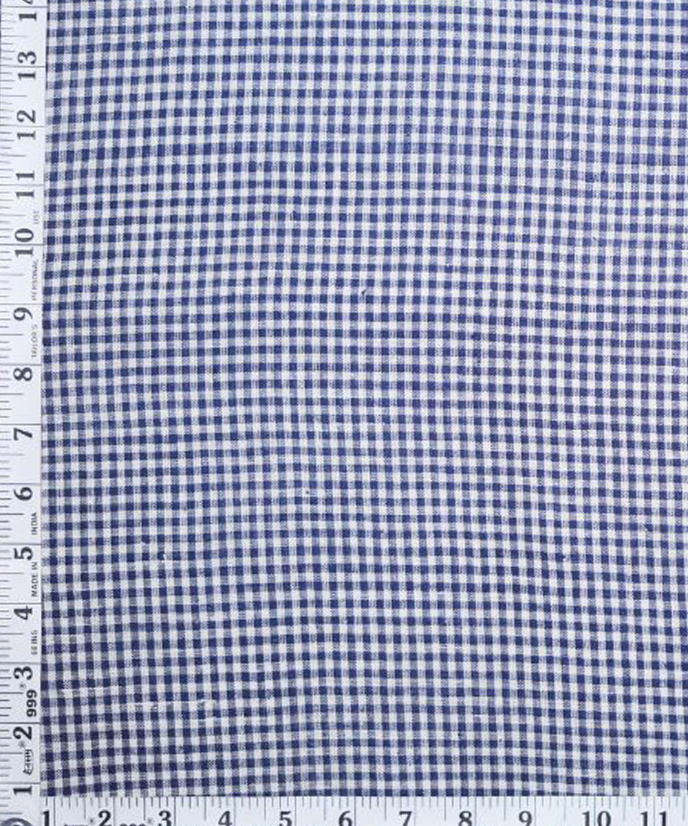Navy blue small checks handspun handwoven cotton fabric