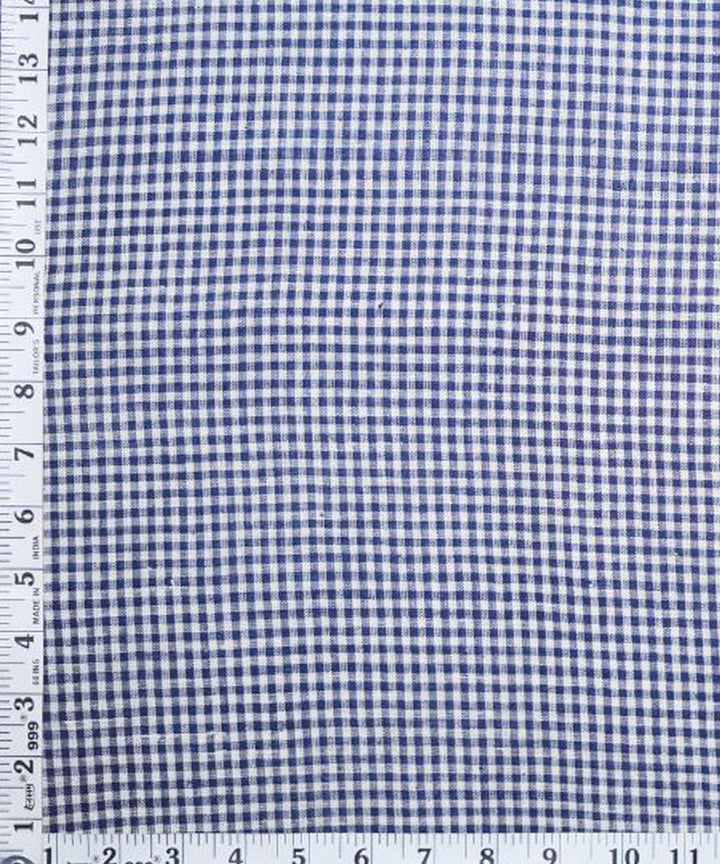 Navy blue small checks handspun handwoven cotton fabric