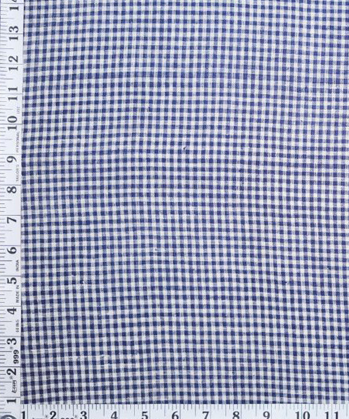 Navy blue small checks handspun handwoven Kala cotton fabric