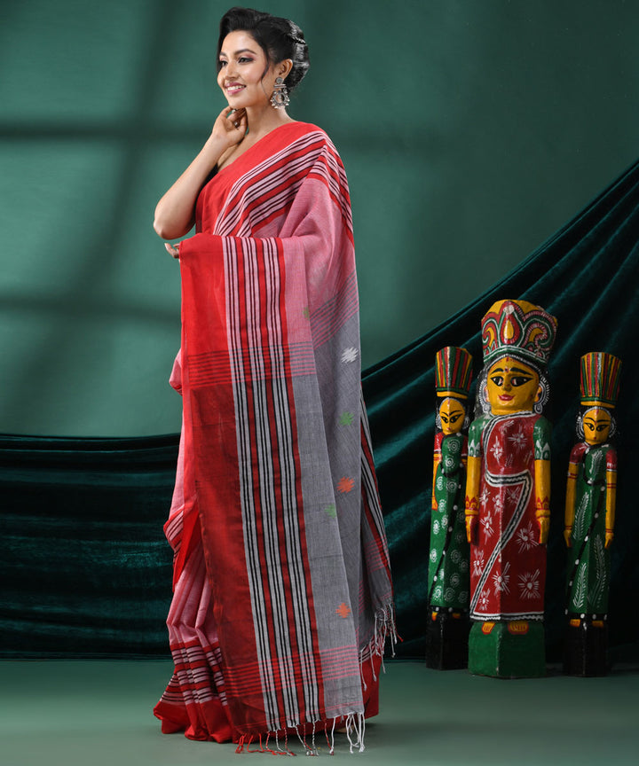 Red striped handloom cotton bengal saree