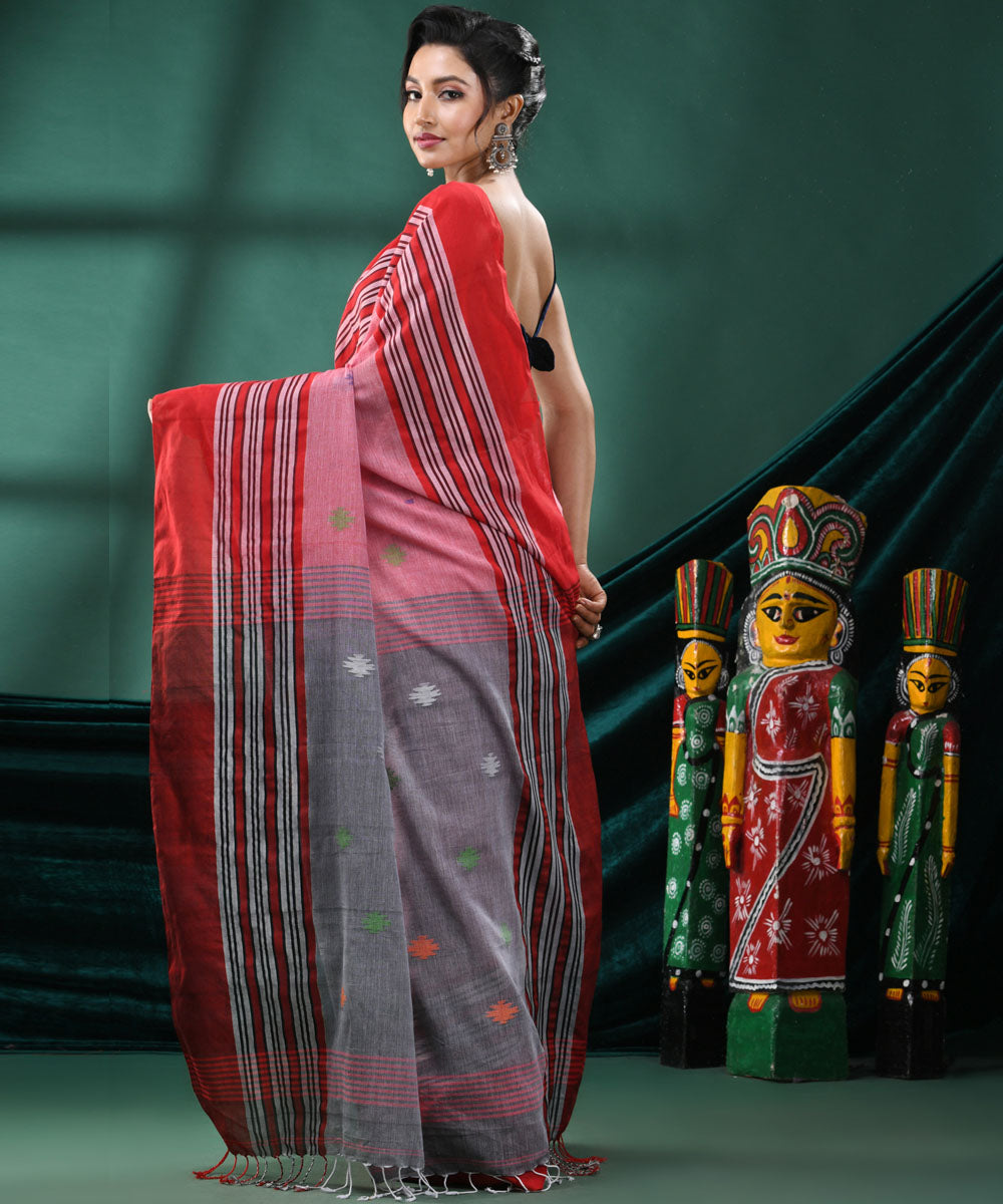 Red striped handloom cotton bengal saree