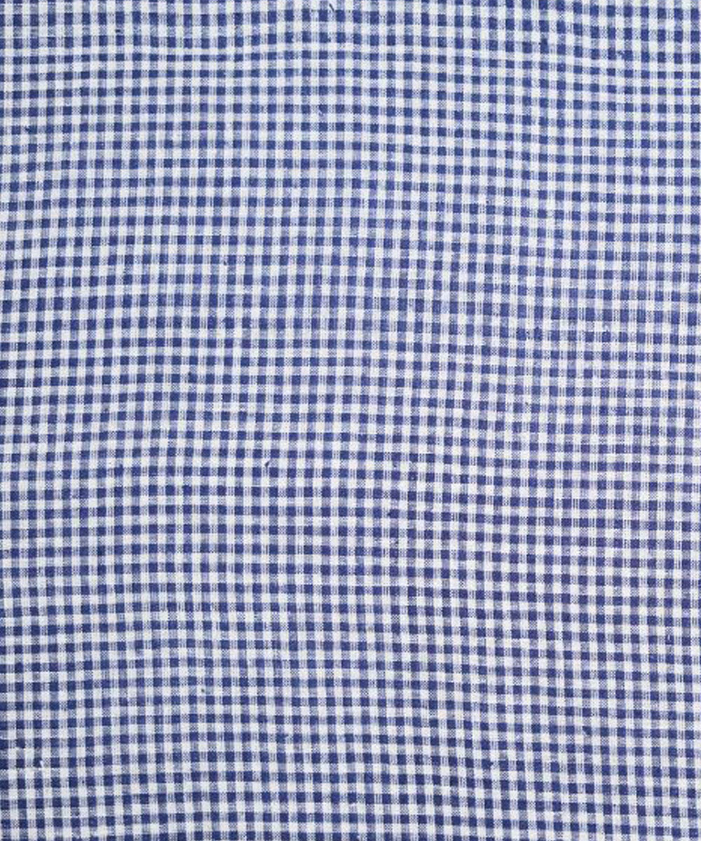 Navy blue small checks handspun handwoven cotton fabric