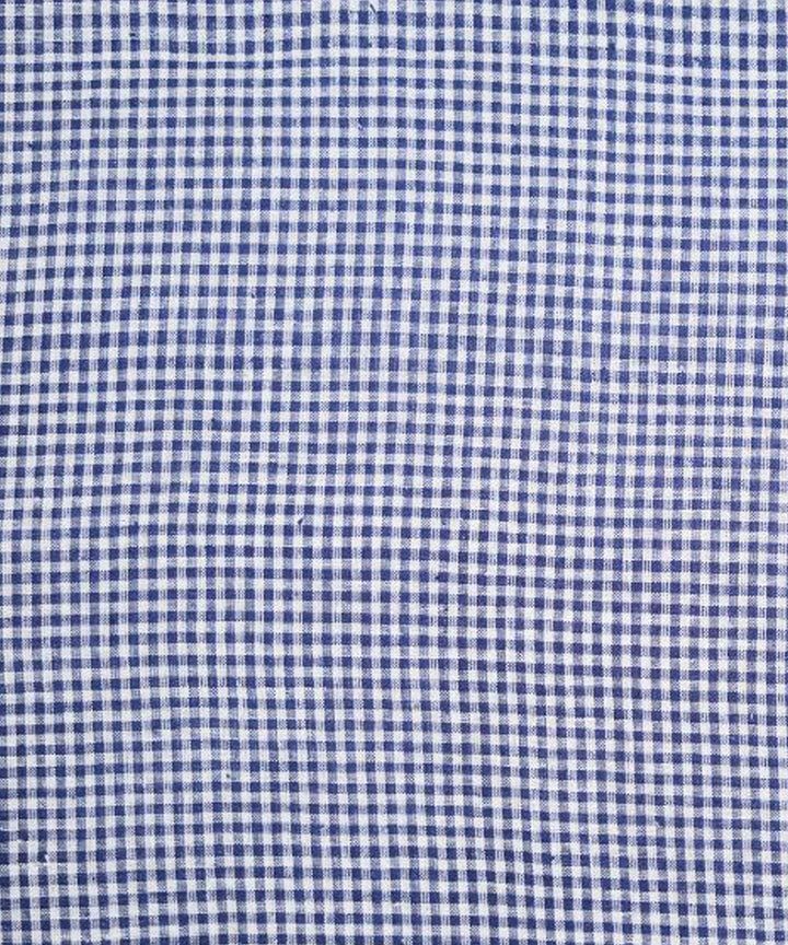 Navy blue small checks handspun handwoven cotton fabric