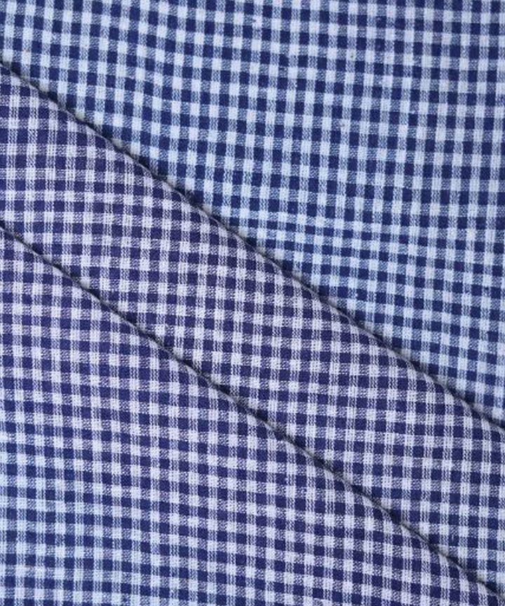 Navy blue small checks handspun handwoven cotton fabric
