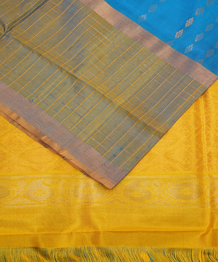 Sky blue yellow silk handloom uppada saree