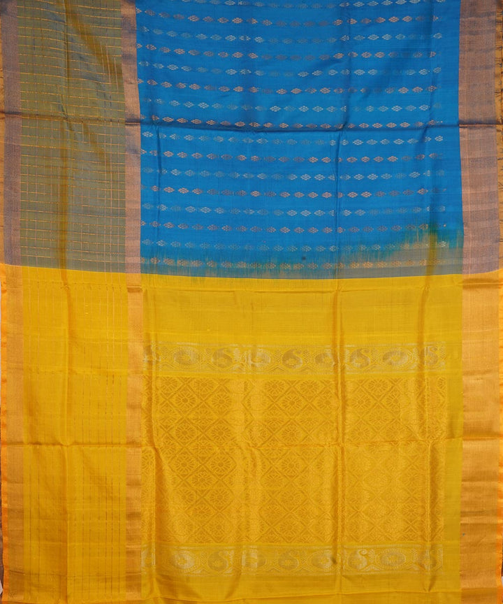Sky blue yellow silk handloom uppada saree