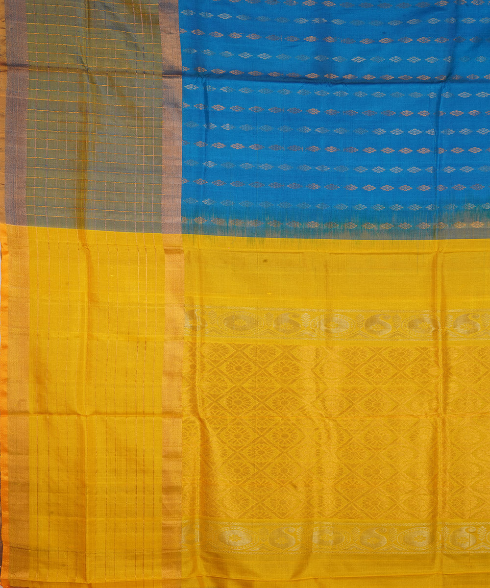 Sky blue yellow silk handloom uppada saree