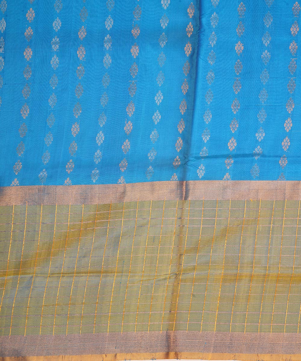 Sky blue yellow silk handloom uppada saree