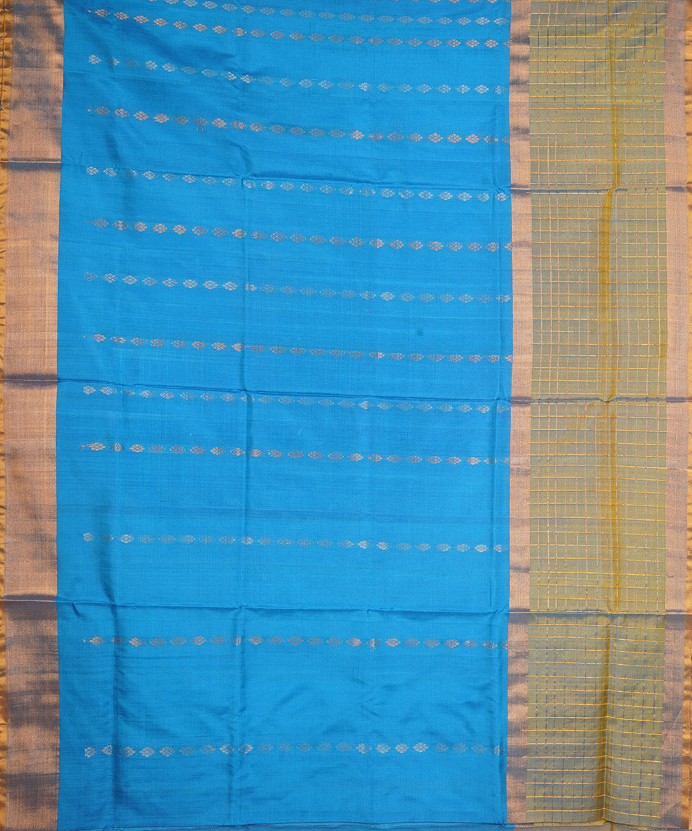 Sky blue yellow silk handloom uppada saree