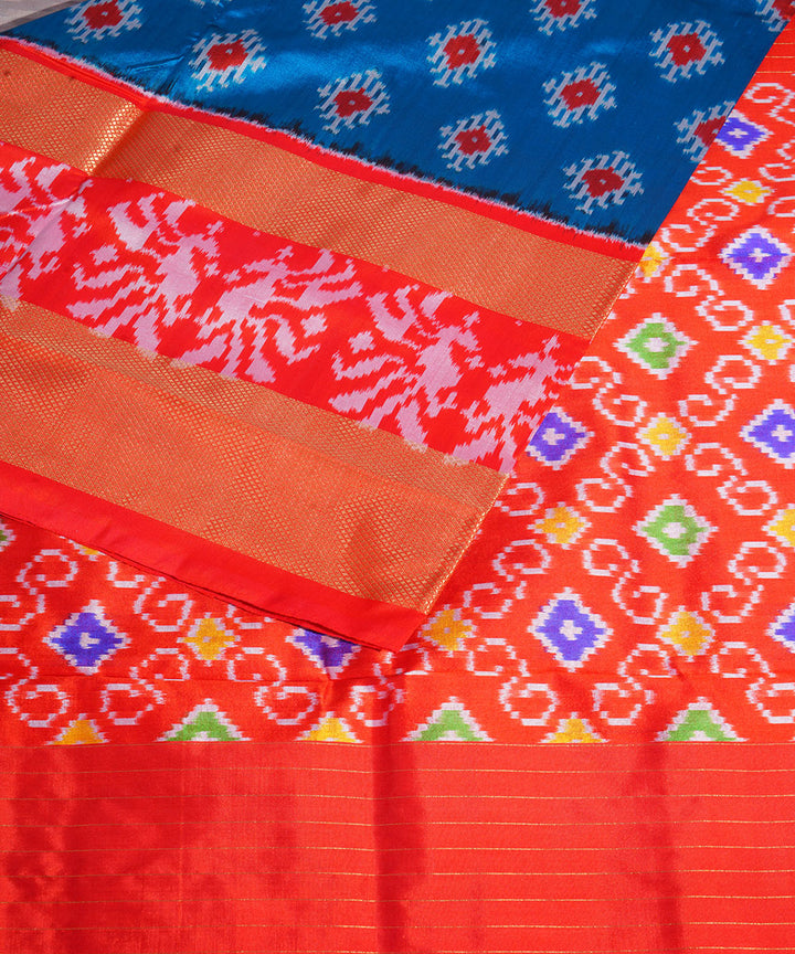 Royal blue red handwoven pochampally ikat silk saree