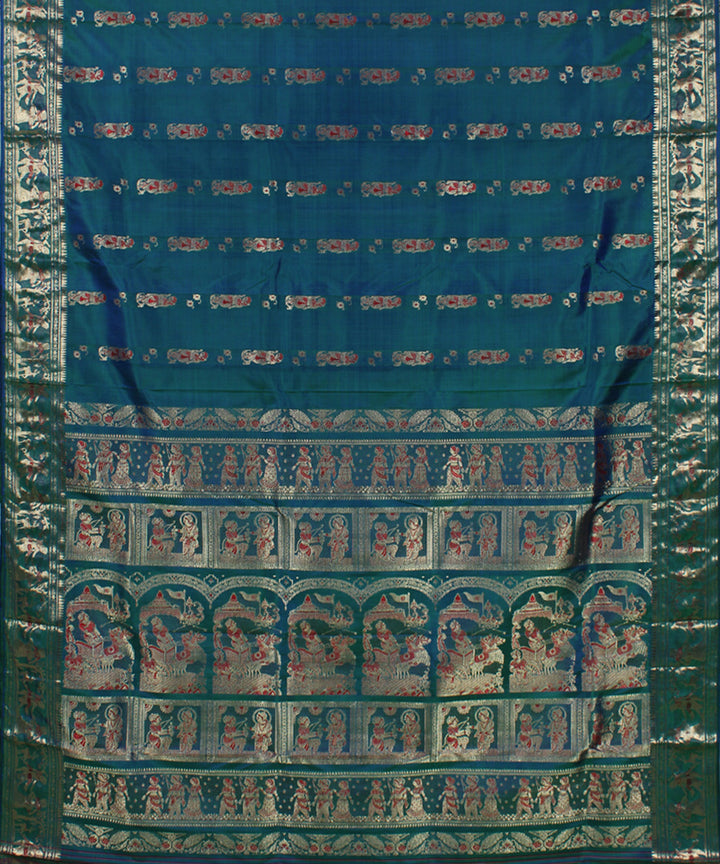 Peacock green handwoven swarnachari baluchari silk saree