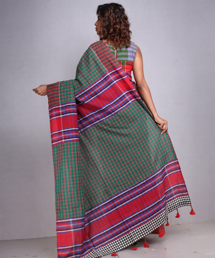 Brown green cotton handloom gamcha saree