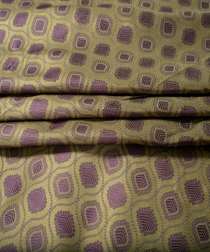 Yellow purple handloom banarasi silk fabric