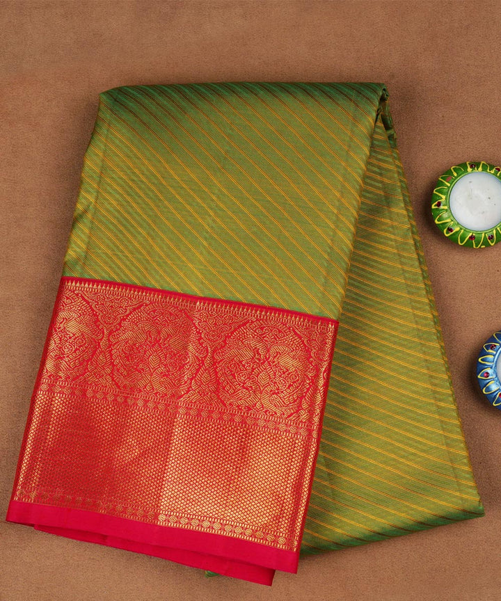 Green with red handwoven kanjivaram silk saree