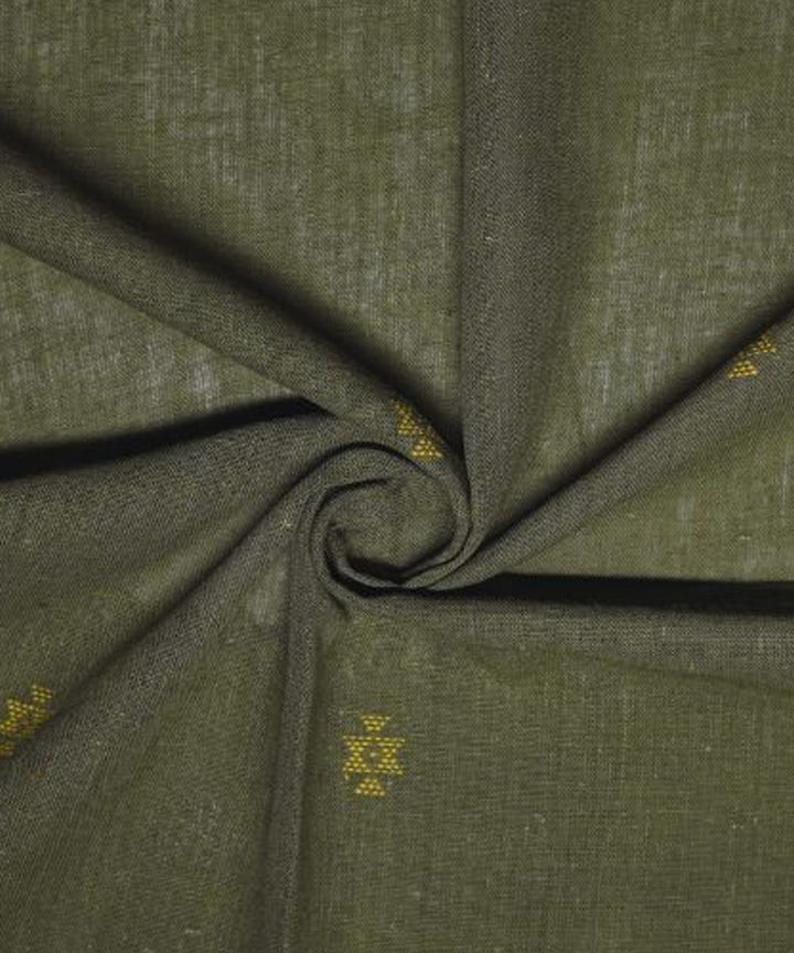 Dark green with mustered butti handspun handwoven cotton fabric