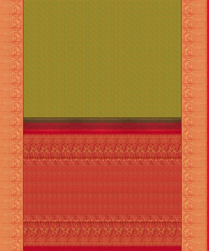 Green with red handwoven kanjivaram silk saree