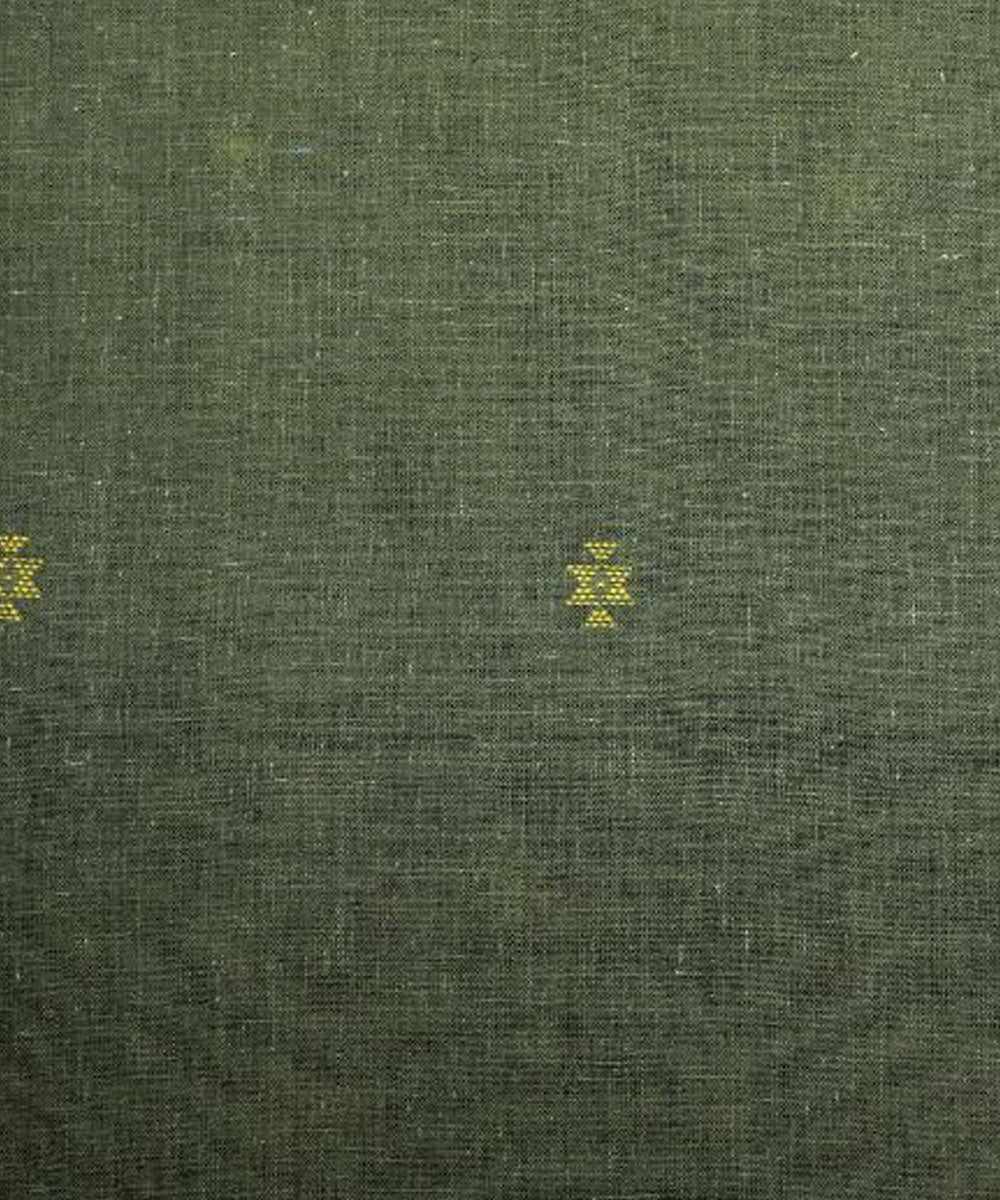 Dark green with mustered butti handspun handwoven cotton fabric