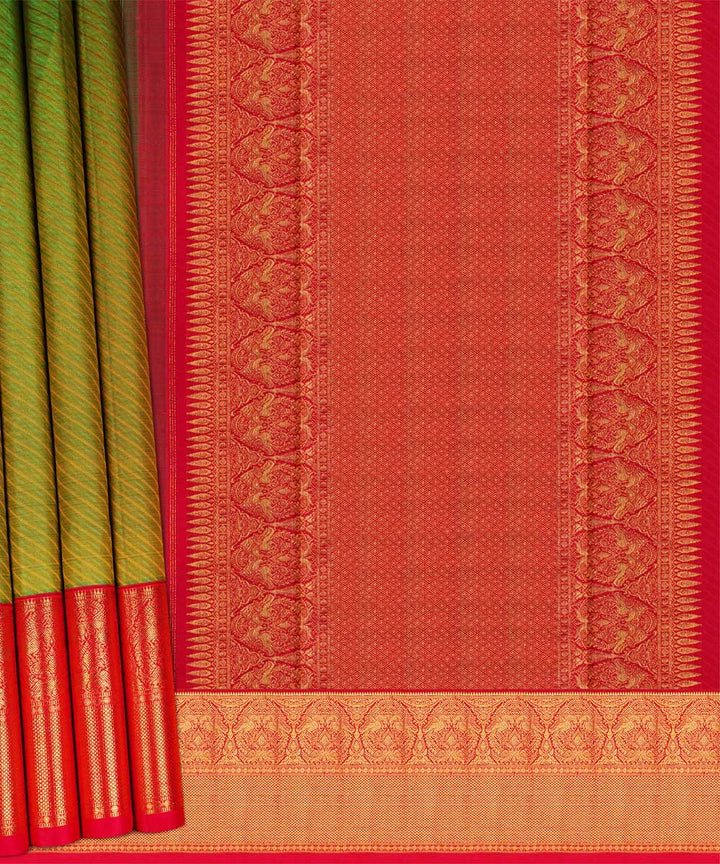 Green with red handwoven kanjivaram silk saree