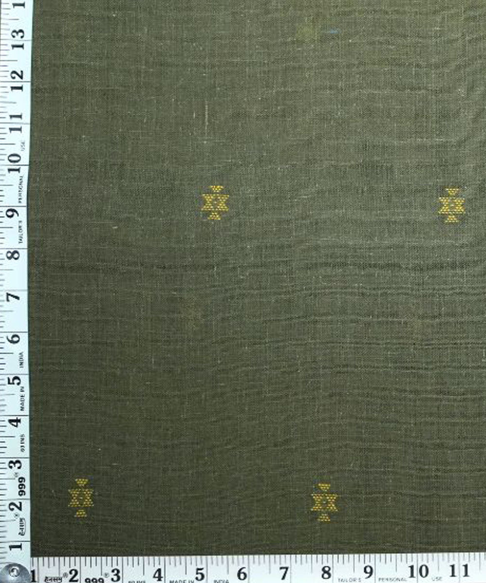 Dark green with mustered butti handspun handwoven cotton fabric