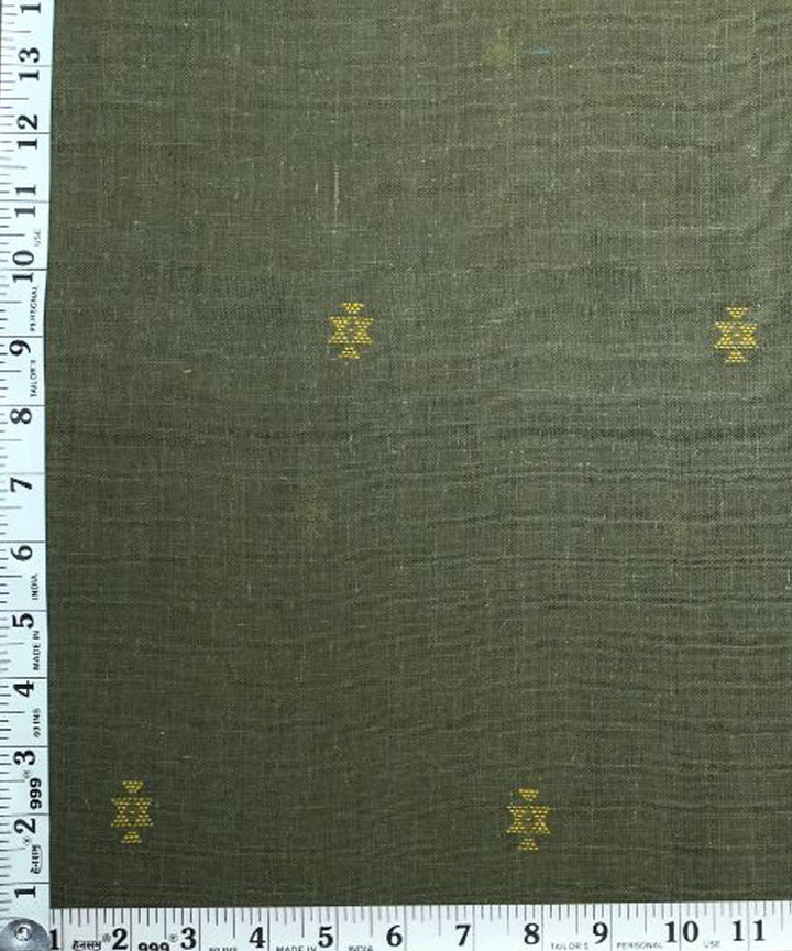 Dark green with mustered butti handspun handwoven cotton fabric