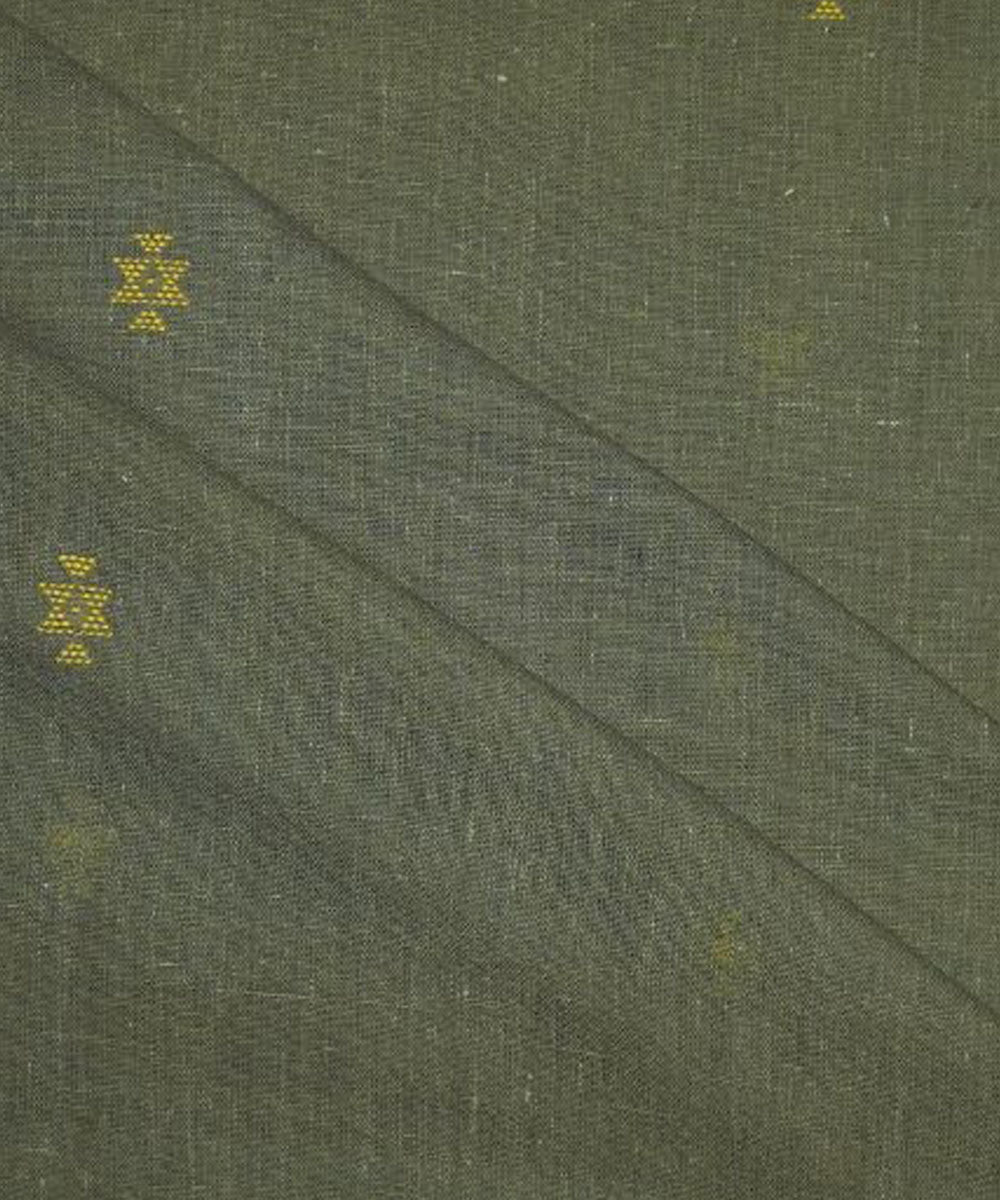 Dark green with mustered butti handspun handwoven cotton fabric