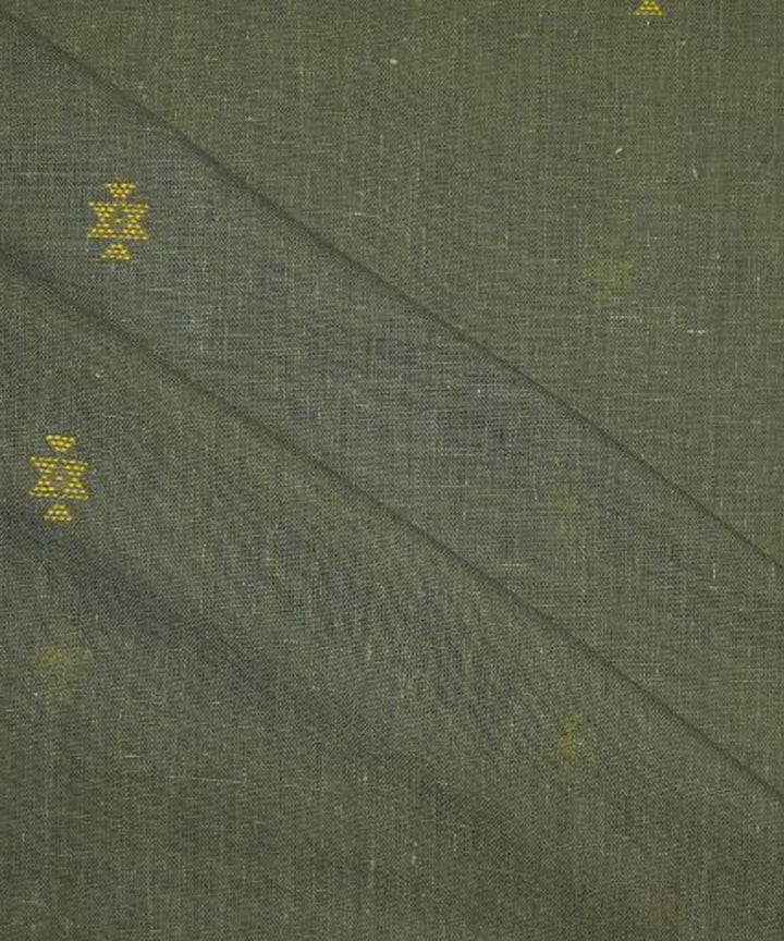 Dark green with mustered butti handspun handwoven cotton fabric