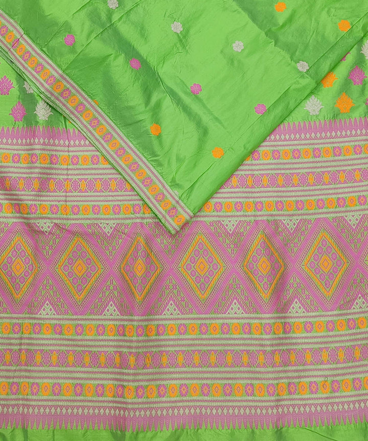 Lime green multicolor silk handwoven assam saree