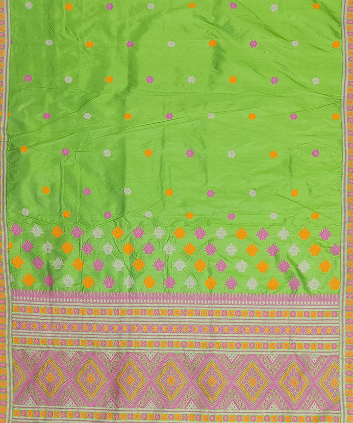 Lime green multicolor silk handwoven assam saree