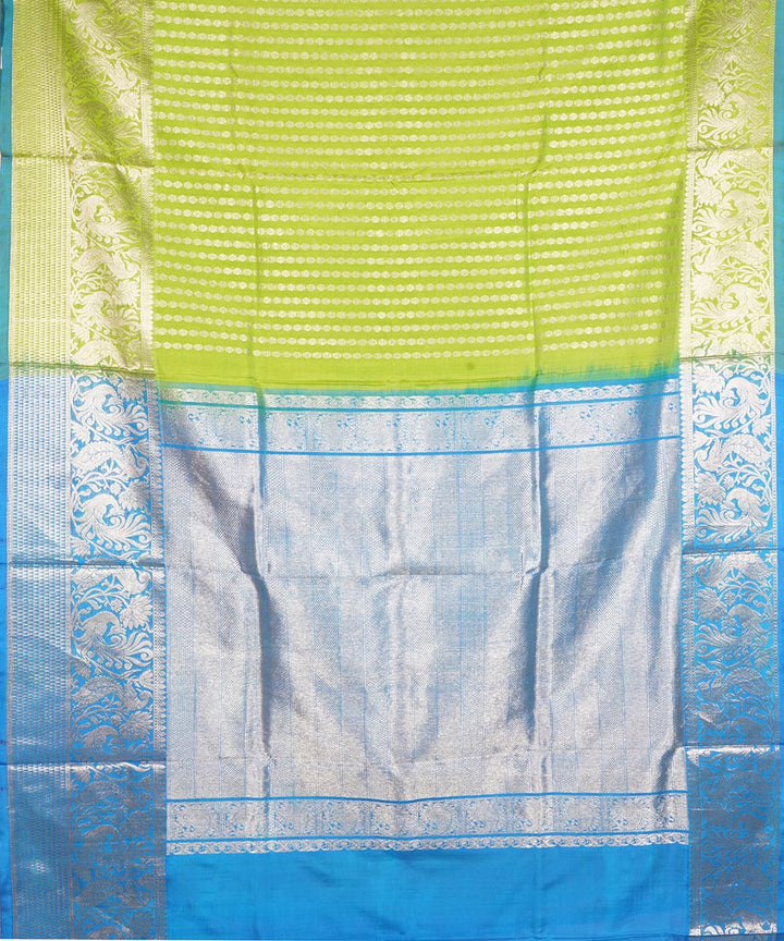 Lime green cyan blue silk handloom venkatagiri saree