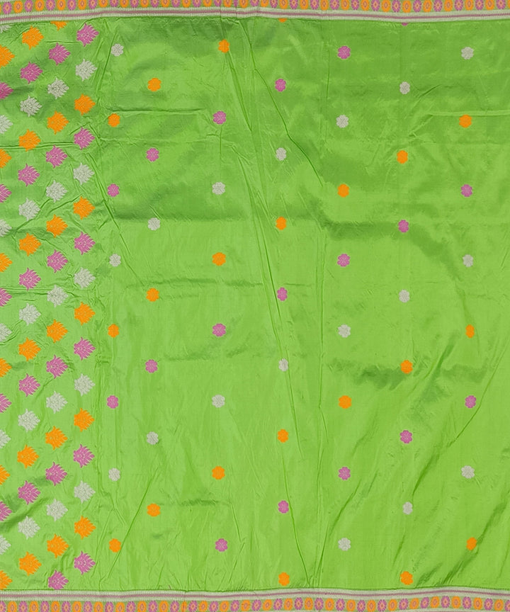 Lime green multicolor silk handwoven assam saree