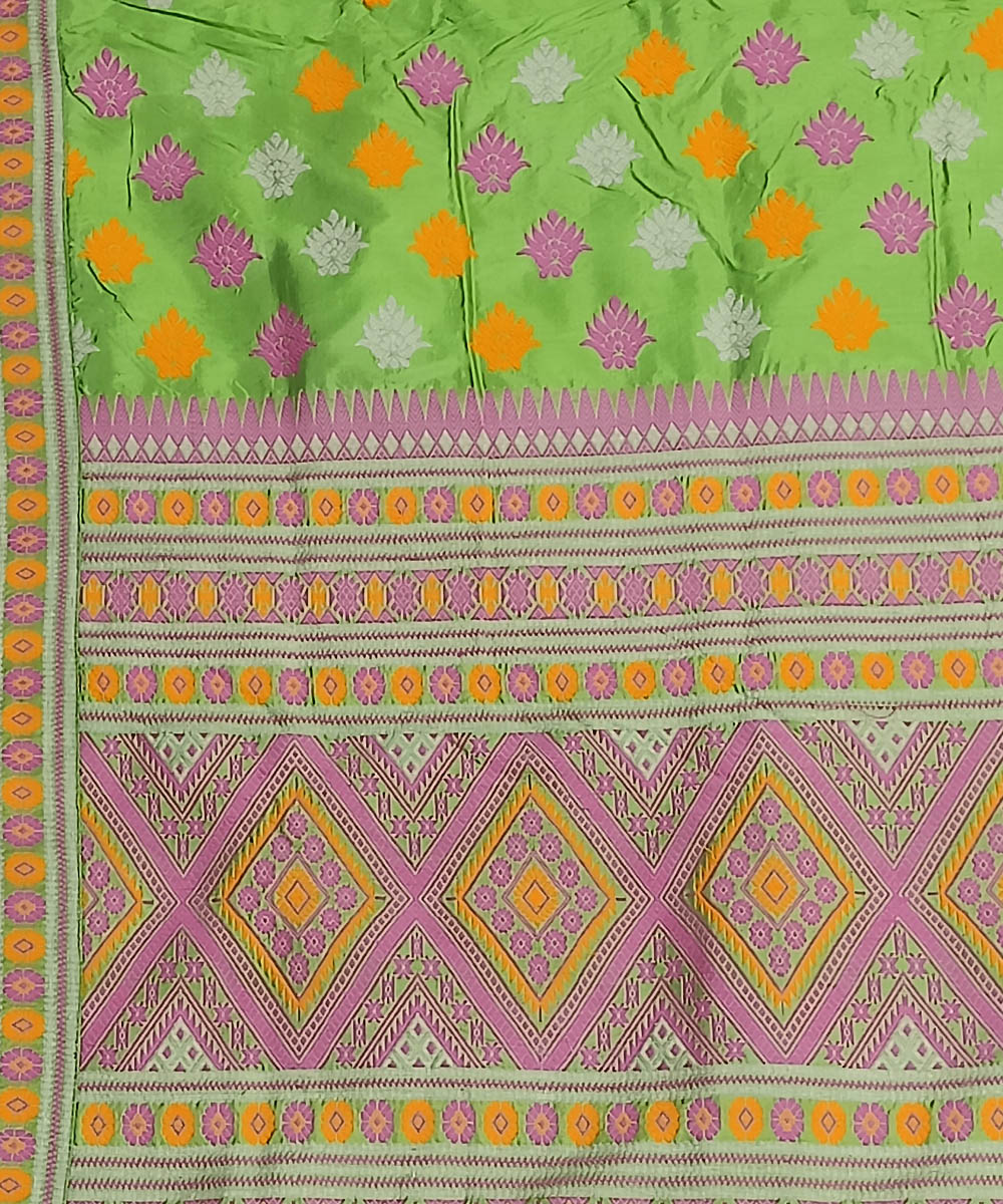 Lime green multicolor silk handwoven assam saree